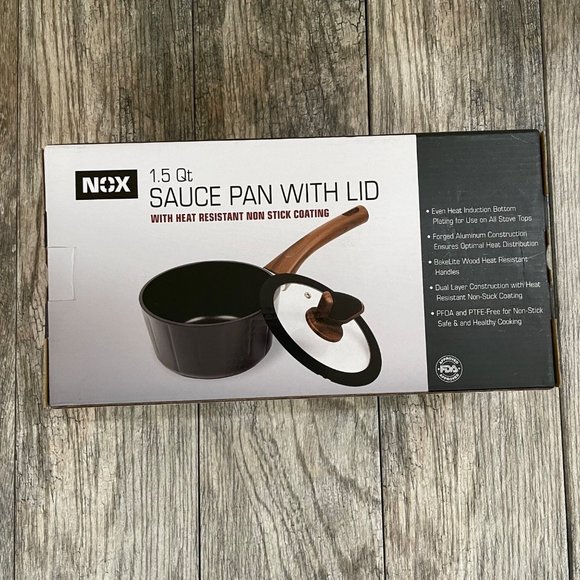 NEW NOX 1.5 Qt Sauce Pan with Lid Non Stick Coating Wooden Handle FDA Approved - Picture 1 of 10